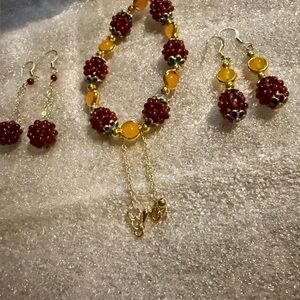 Bracelets Agate Natural Stone with Pomegranate Seeds Matching Earrings handmade
